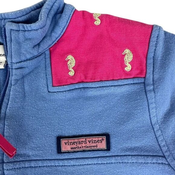 Vineyard Vines Girls Shep Shirt size Medium 10-12 Blue, Pink Seahorse design - Picture 3 of 7
